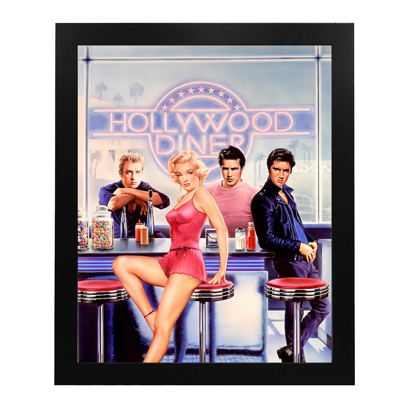 Hollywood Diner Vintage Wall Art Print - 8x10 10"L x 8"W, Red, Brown, Black