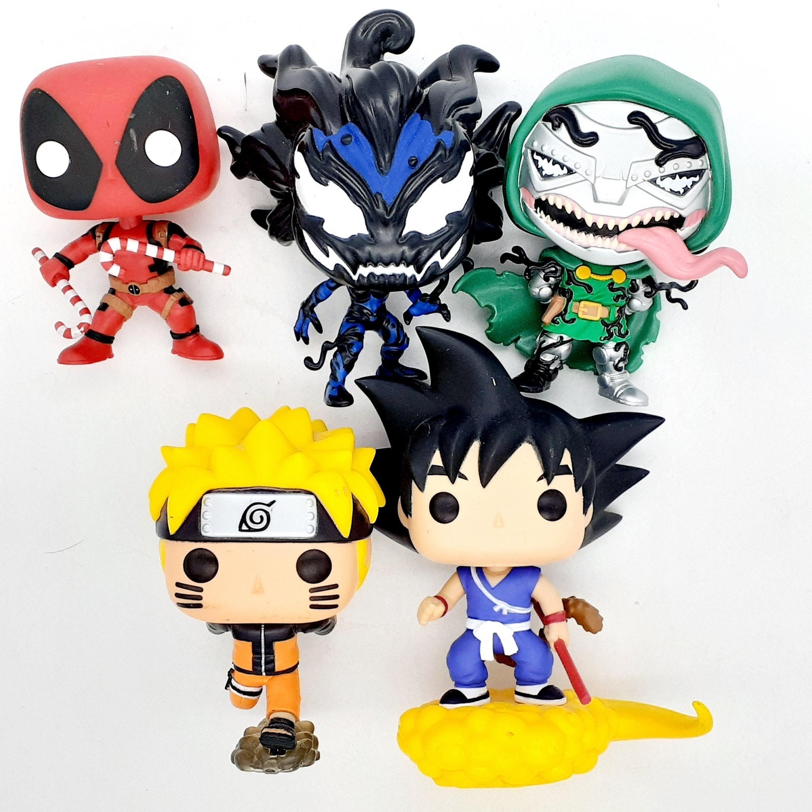 Funko Pop Vinyl Figures Lot Of 5 Deadpool Venom Doom Naruto Goku Mixed Loose