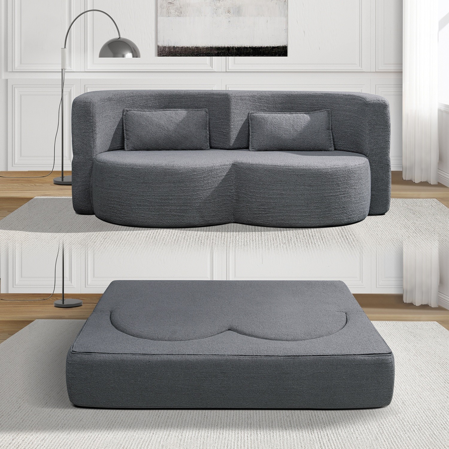 Foldable Convertible Sofa Bed 3-in-1 Floor Futon Double Lounger Chair Sleeper