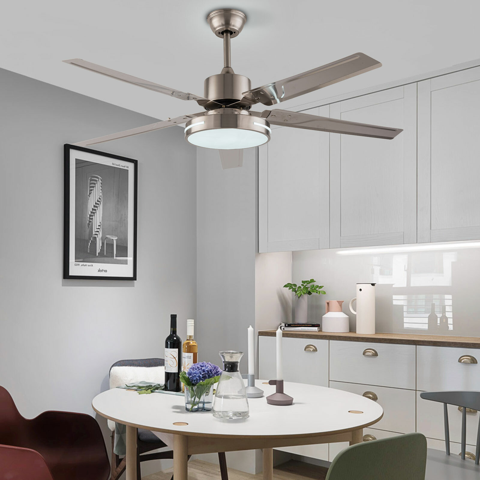 48inch Ceiling Fan Light 4 Blades Fan Dimmable Lamp with Remote Control & Timing