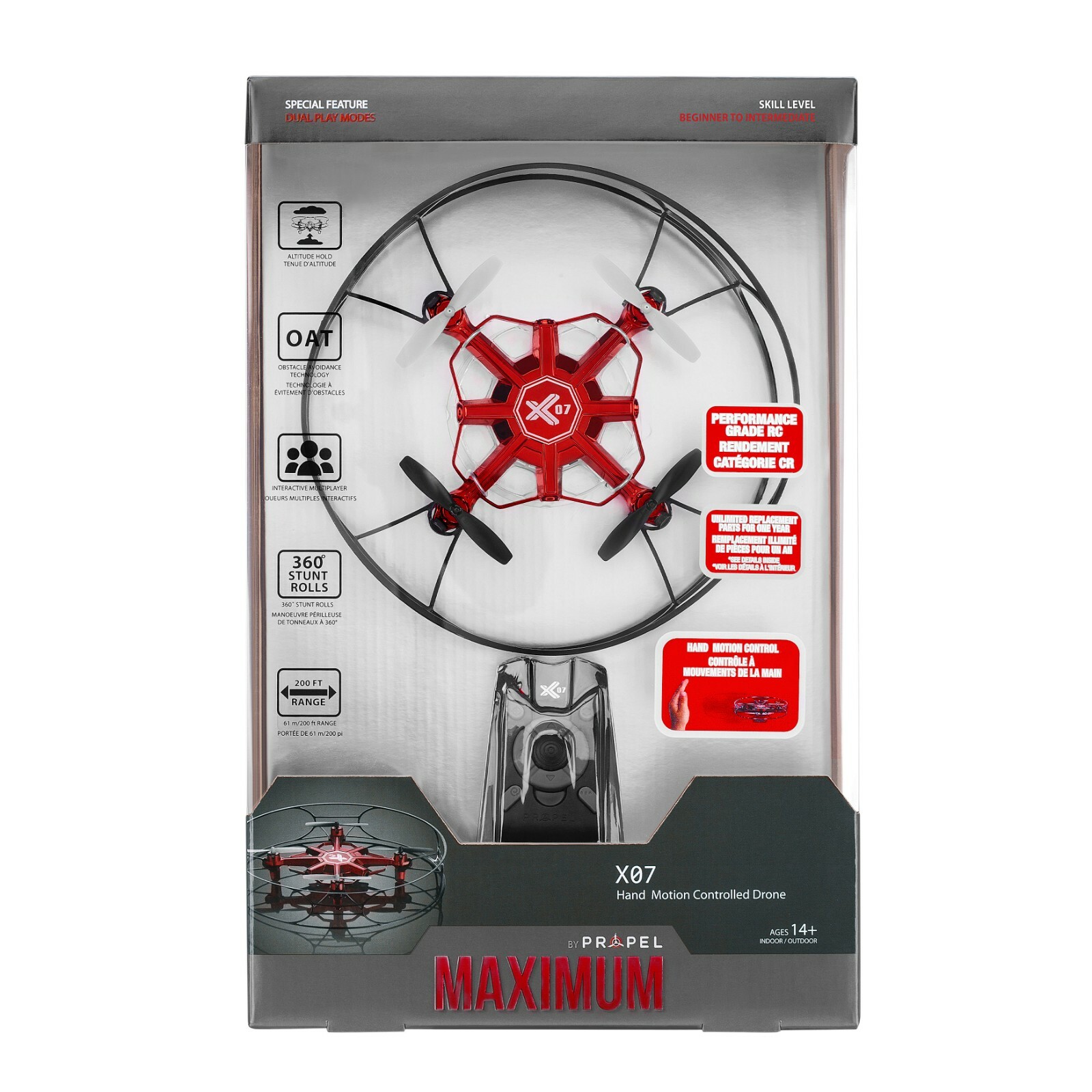 Propel Maximum X07 Hand Motion or RC Controlled Red Drone 360 Degree Rolls - NEW