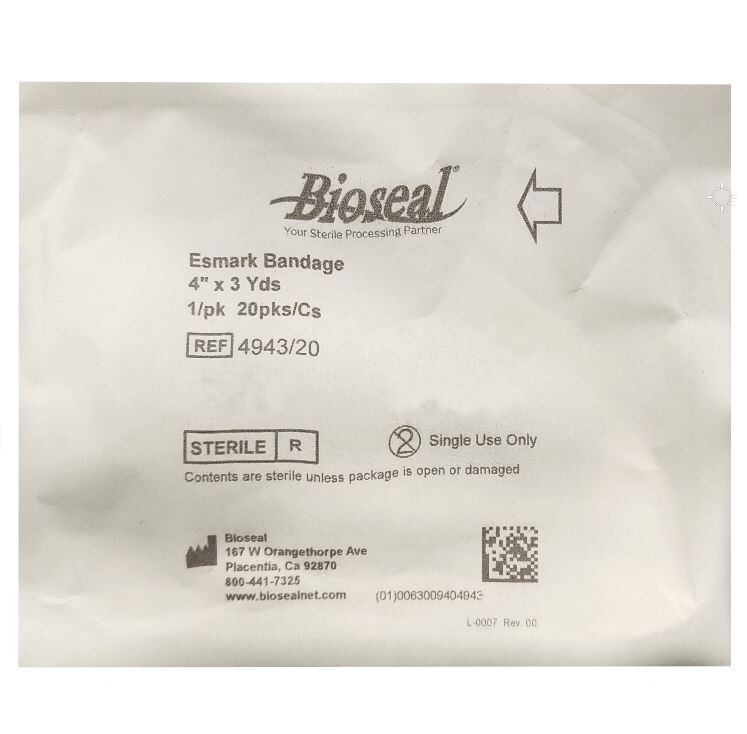 *20-Packs* Bioseal Esmark Bandage 4" x 3 Yards Blue Sterile 4943/20