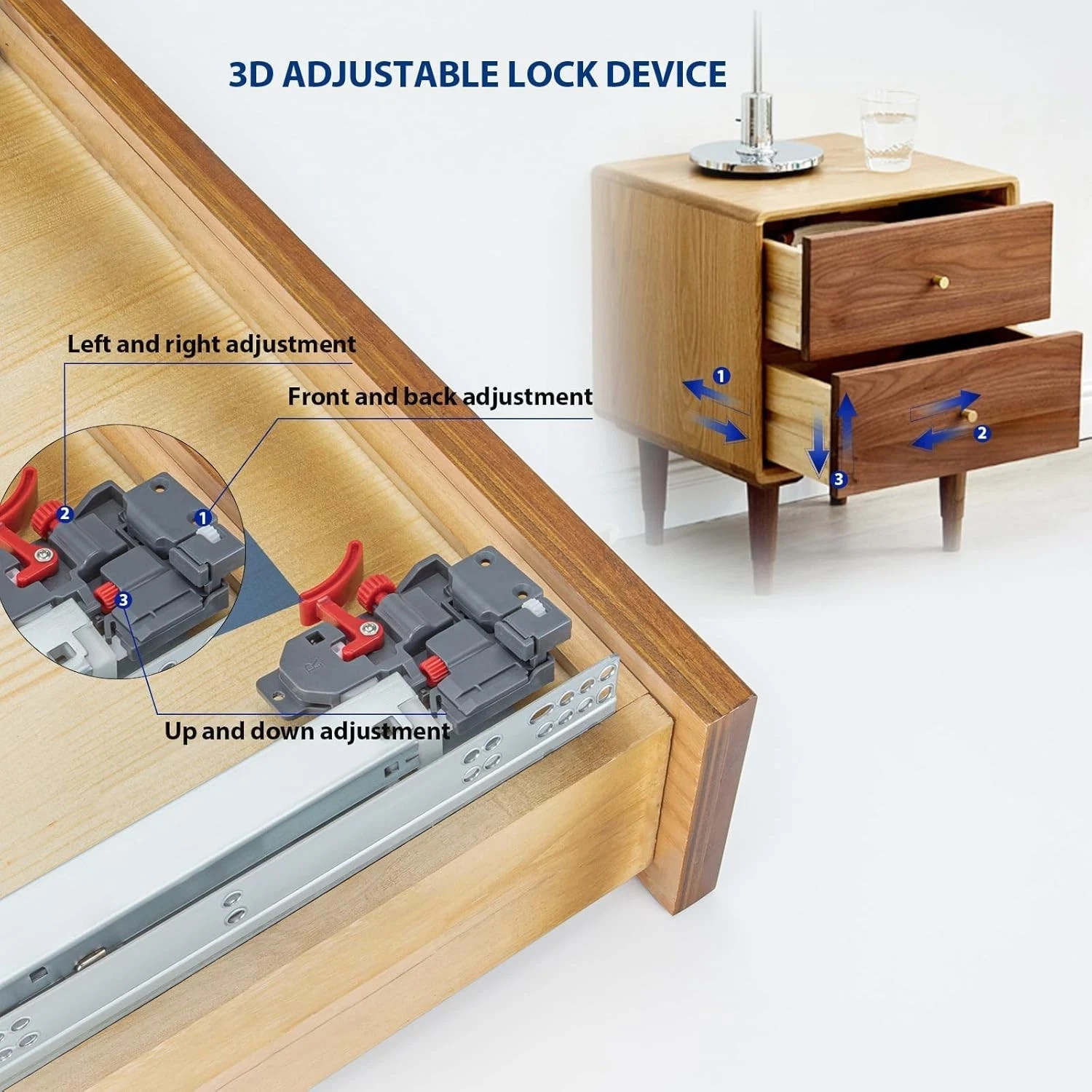 21" Undermount Soft Close Drawer Slides with 3D Locking Devices and Rear Bracket