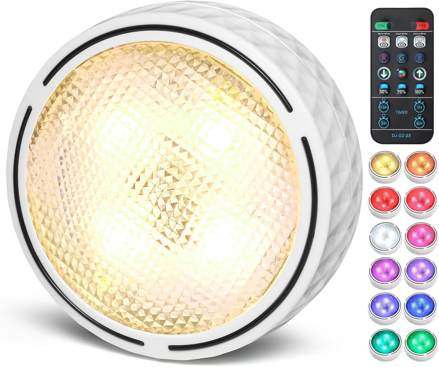Under Cabinet Lighting, Battery Operated LED Puck Lights with Remote & Timer, Wa