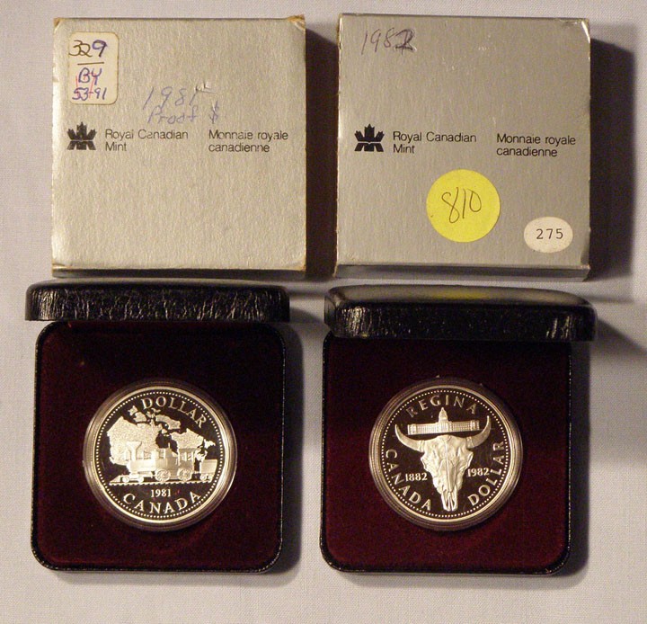 1981 and 1982 Canada Specimen Proof Silver Dollars, 0.749 Troy Oz (4B)