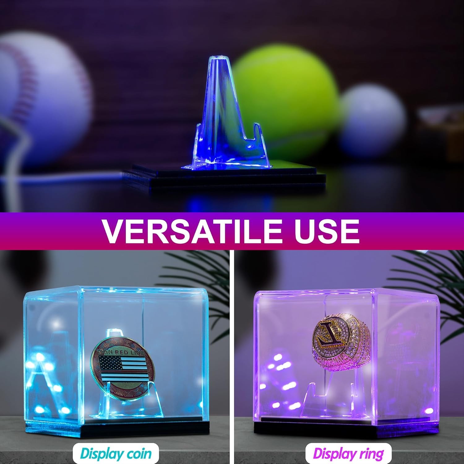 Championship Ring Display Case with Led Light, UV-Protected Clear Challenge...