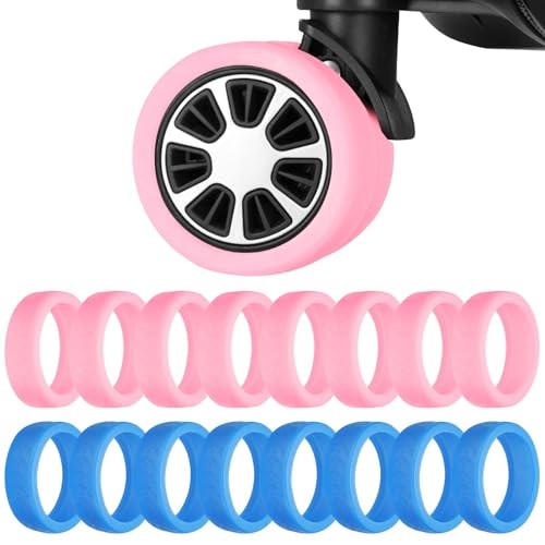 16 Pack Luggage Wheel Protection Cover, Wear Resistant Anti Noise Blue/Pink