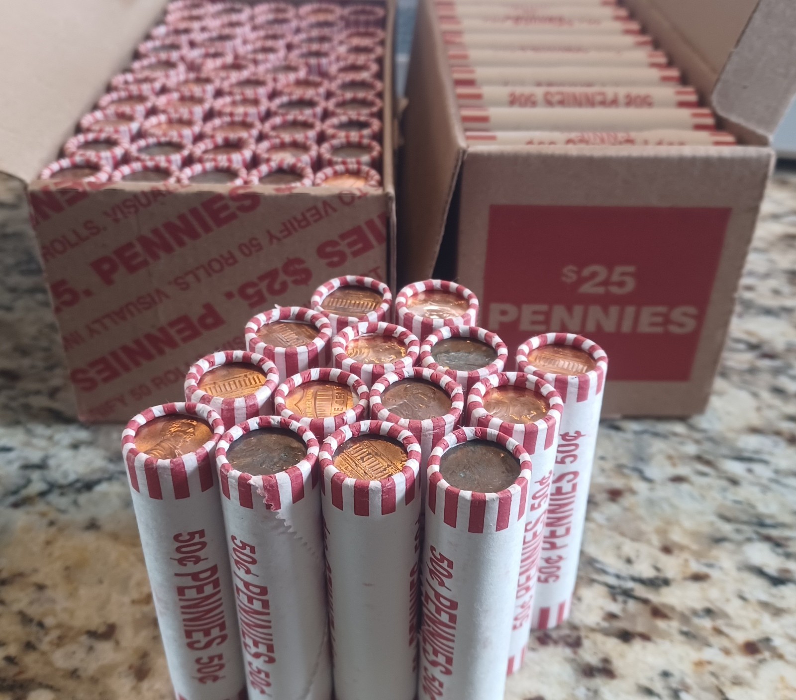 1 Full Roll of Bank Wrapped Sealed Unsearched Pennies