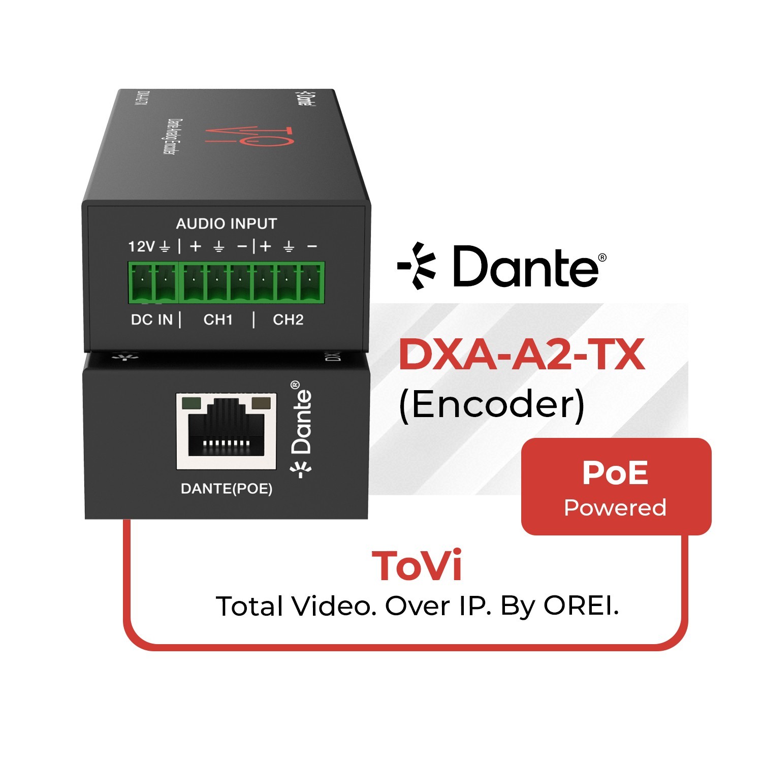 Dante 2CH Analog Audio Encoder with POE - (DXA-A2-TX)