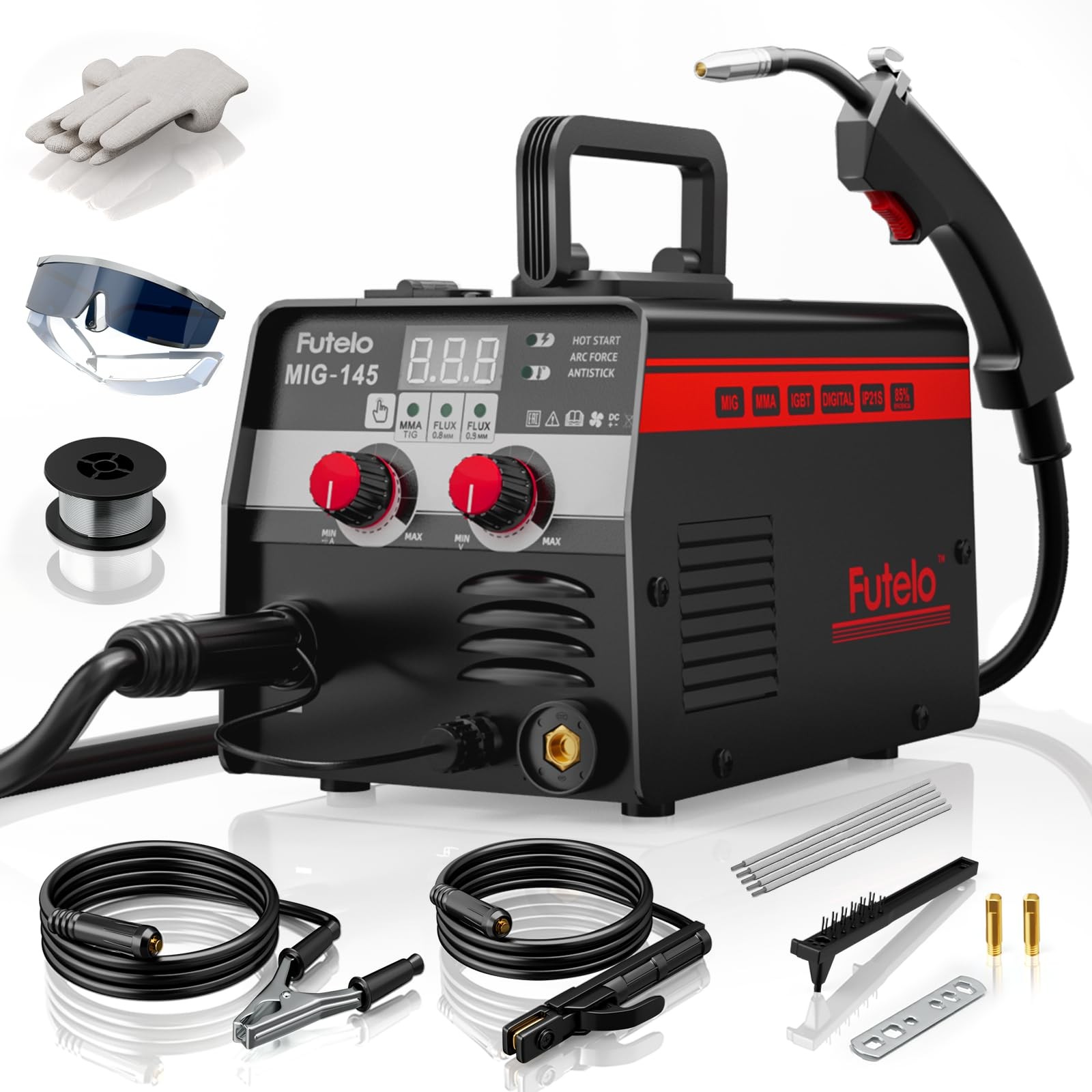 Futelo 145A MIG Welder, 3 in 1 Flux Core/Lift TIG/Stick Welding Mig-145