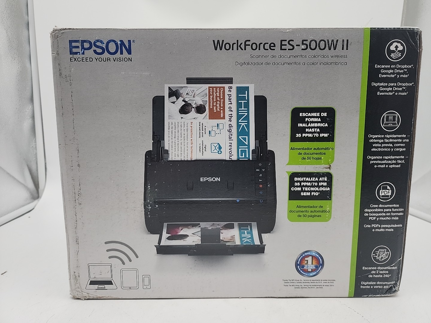 Epson WorkForce ES-500W II Wireless Duplex Document Scanner Open Box Complete