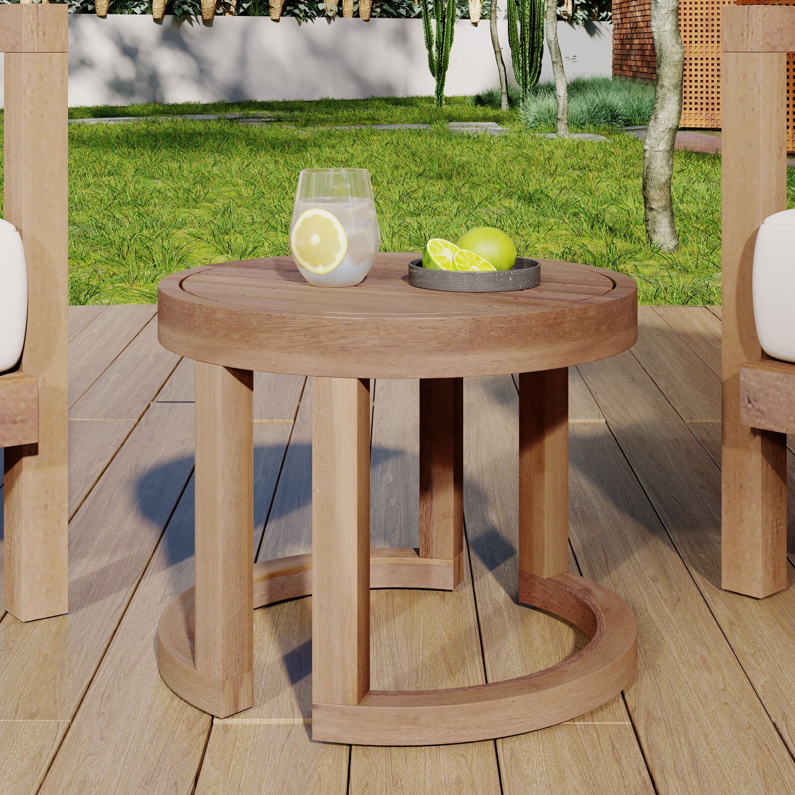 Acacia Wood Outdoor Side Table, Brown Wash
