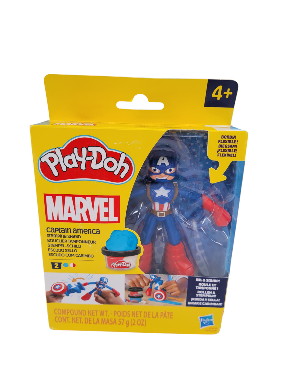 Play-Doh Marvel Captain America Bendy Action Fig + Stamping Shield + 2 Compounds