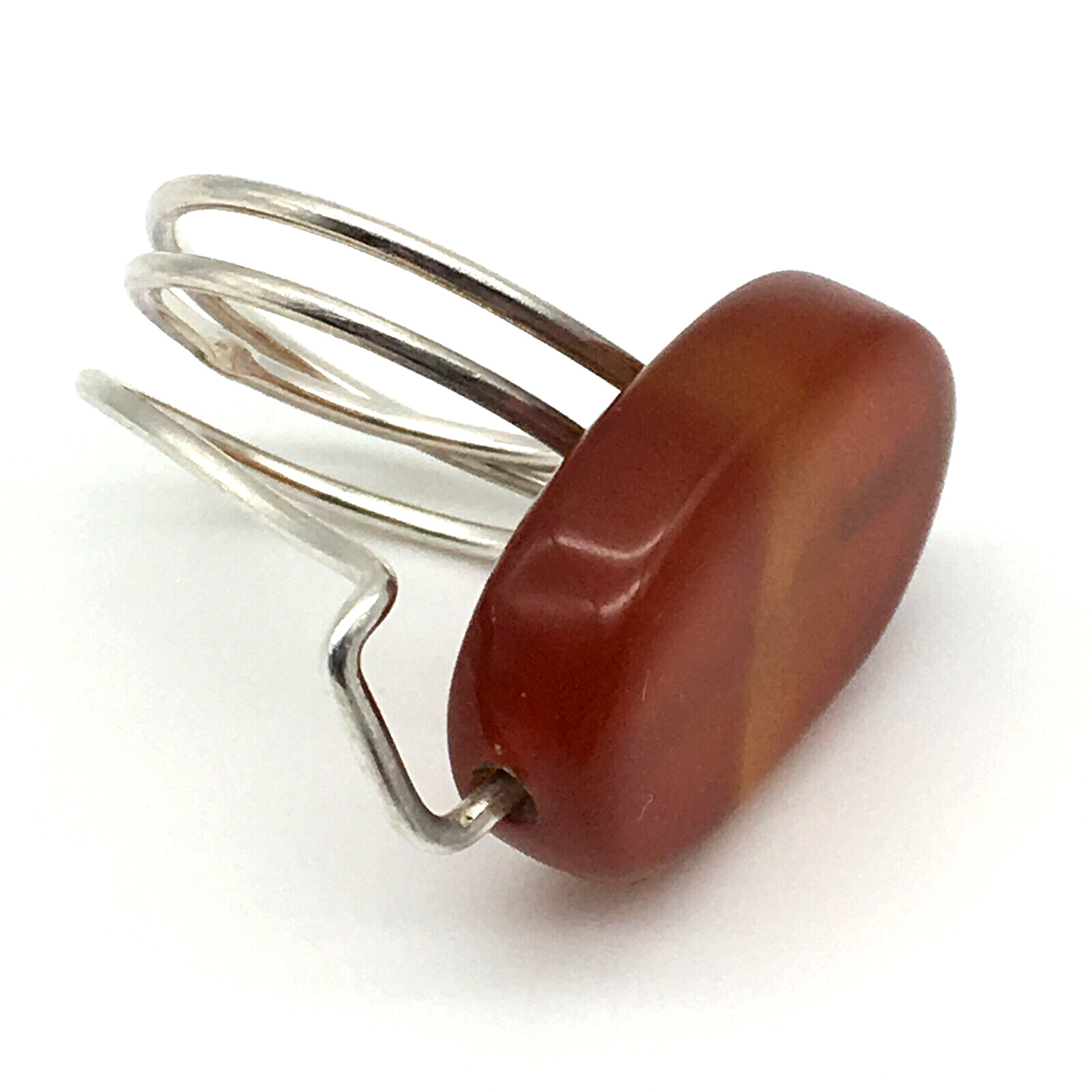 925 Sterling Silver Wire Polished Oval Amber Handcrafted Ring Size 8
