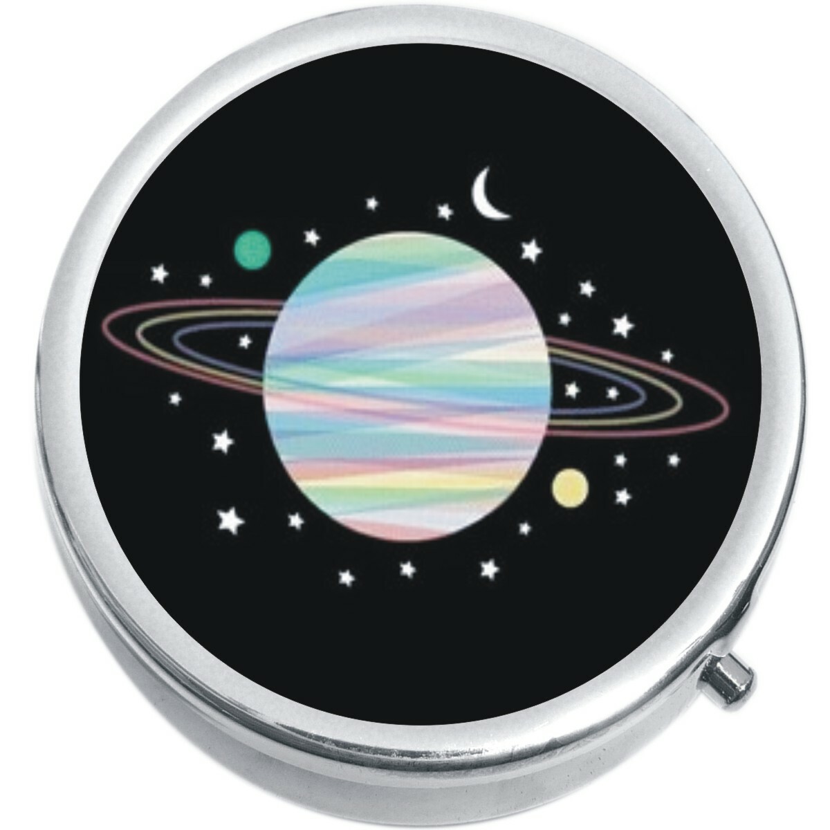 Saturn Planet Moon Stars Medicine Vitamin Pill Box