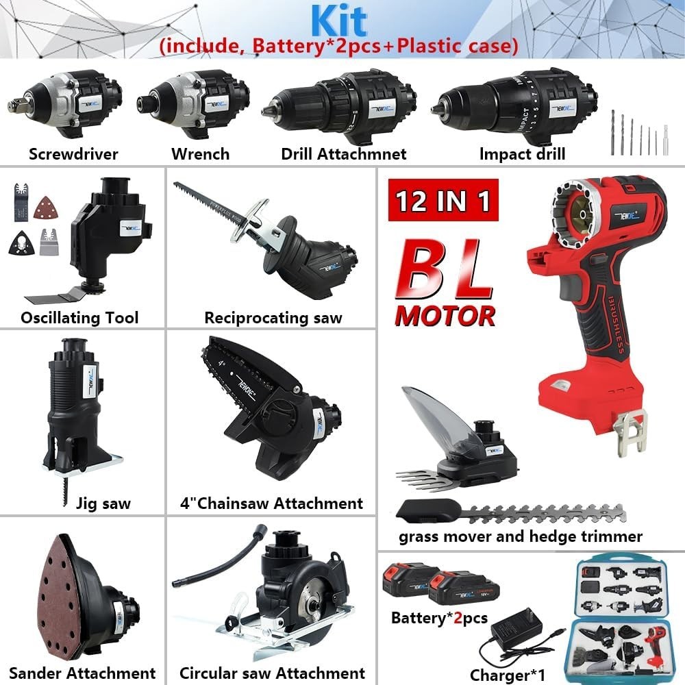 Versatile 12-Tool Power Tool Combo Set with Batteries - Milwaukee Compatible