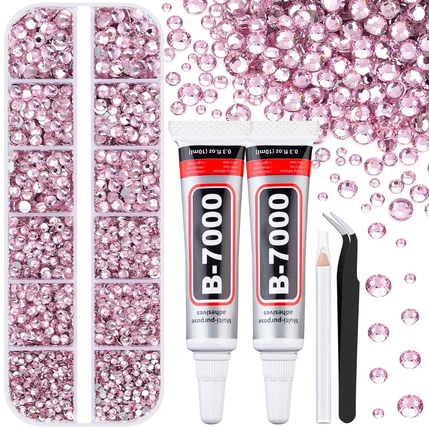 6100Pcs Resin Rhinestones for Crafting with 2Pcs 10ml B7000 Jewelry Glue, 1 B...
