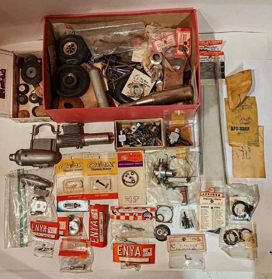 Huge Lot Of Vintage Model Airplane Engine Parts Mufflers Carburetor Valves Rare