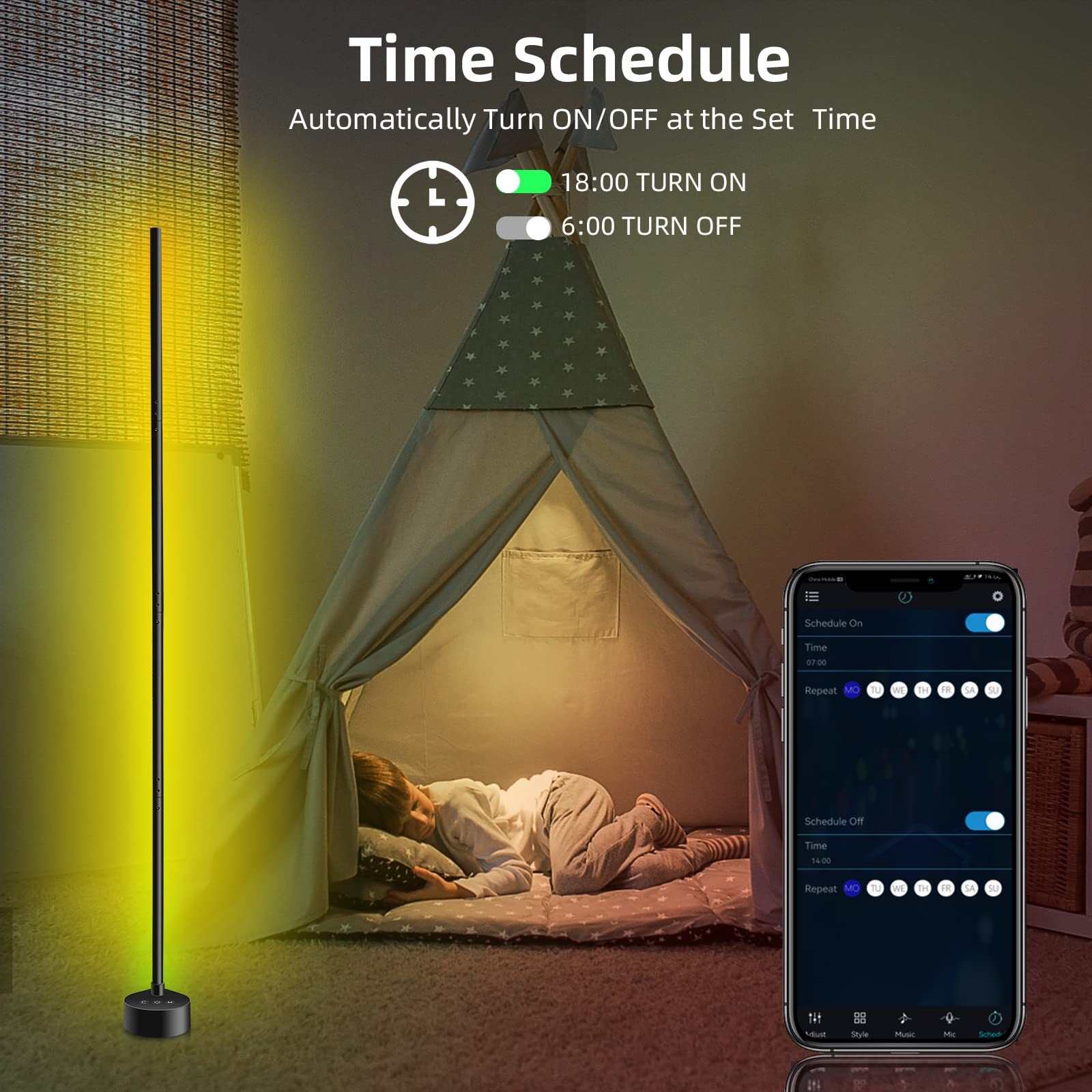 2× 47" Smart LED Floor Lamp RGB Remote & APP Control Music Sync Corner Lighting