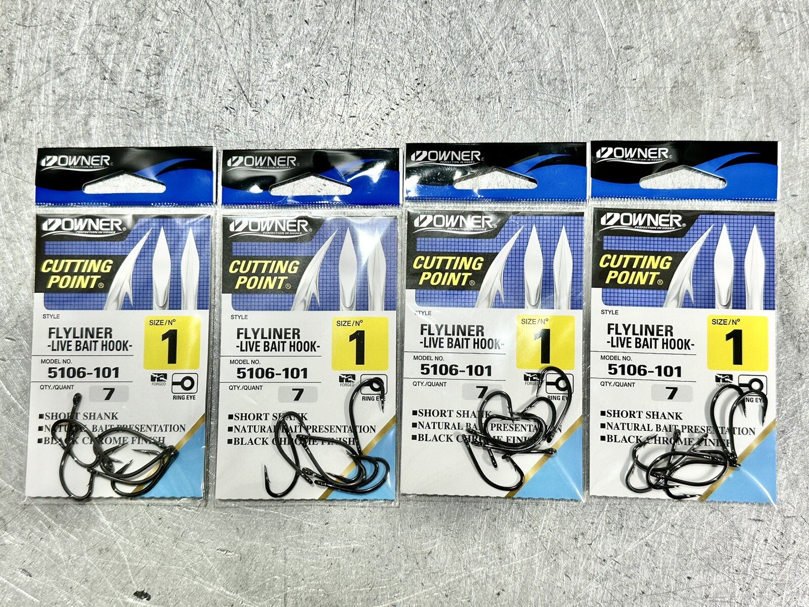 Owner Flyliner Live Bait Hook #1 - Lot Of 4 Packs - 28 Hooks