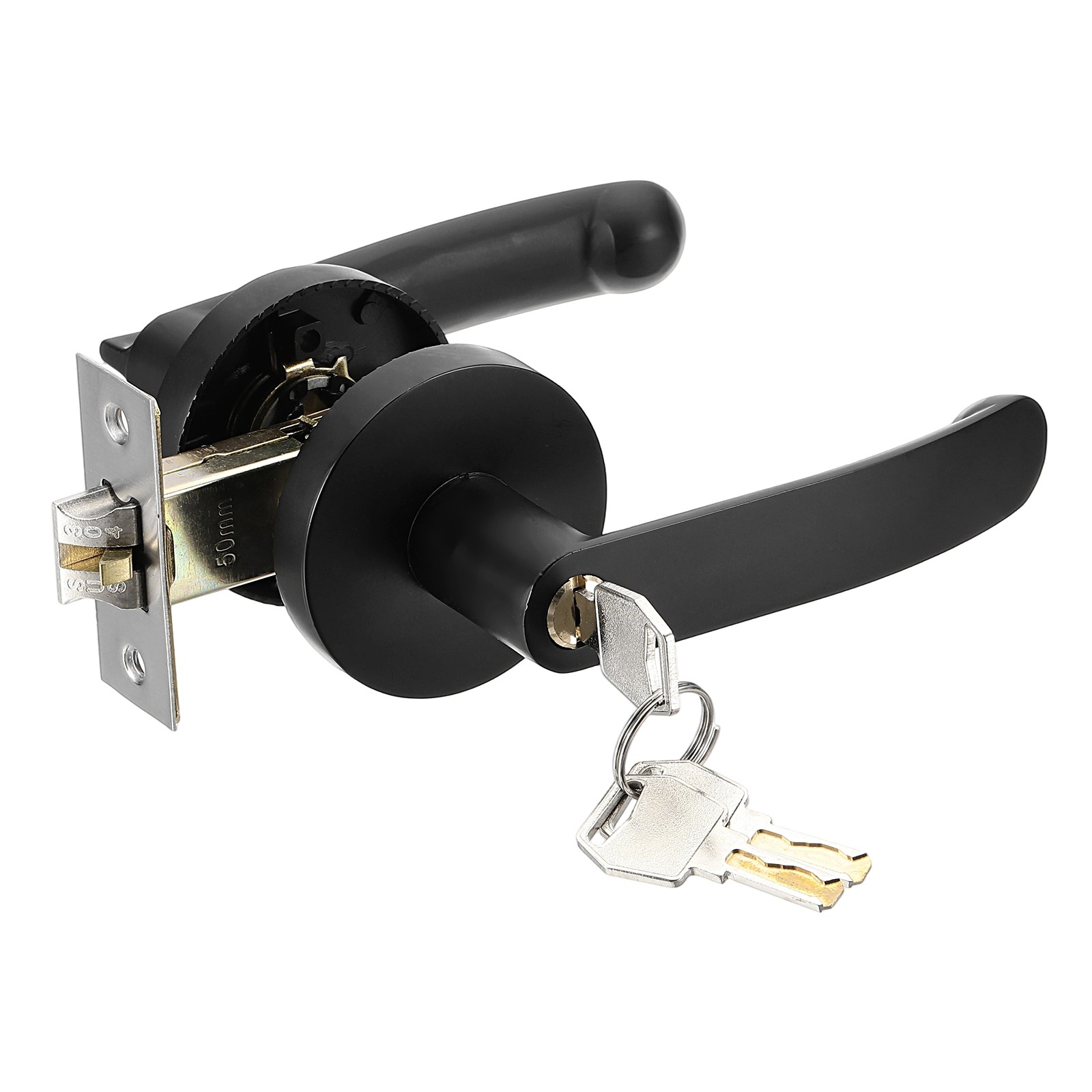 Entry Lever Door Lock with Key 304 Stainless Steel Round Deadbolt Lock Black