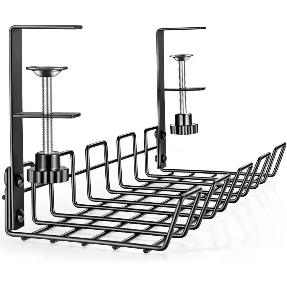 Under Desk Cable Management Tray in Black Organizer No Drill Installation for Ho