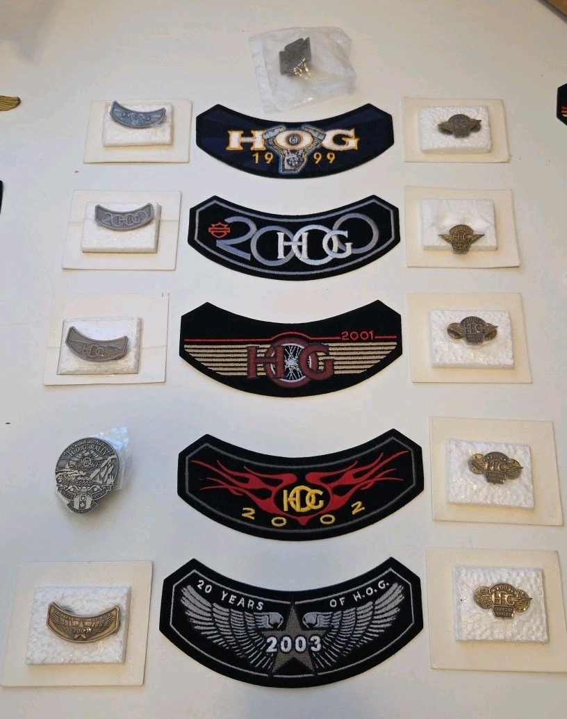 Harley Davidson Gold Winged Pin,  HOG Patches, Pins & Ladies Of Harley 1999/2003