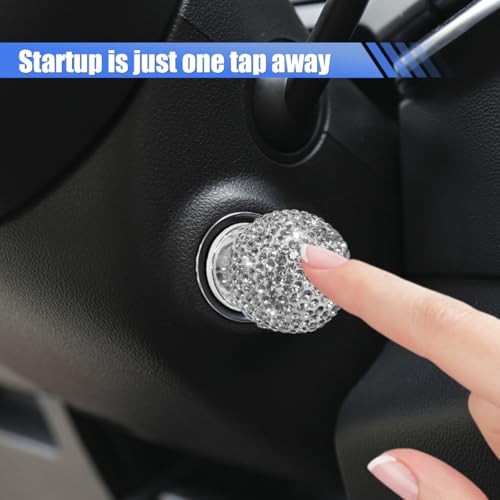 YoRise Bling Car Push Start Button Cover, Rhinestone Car Start Button White