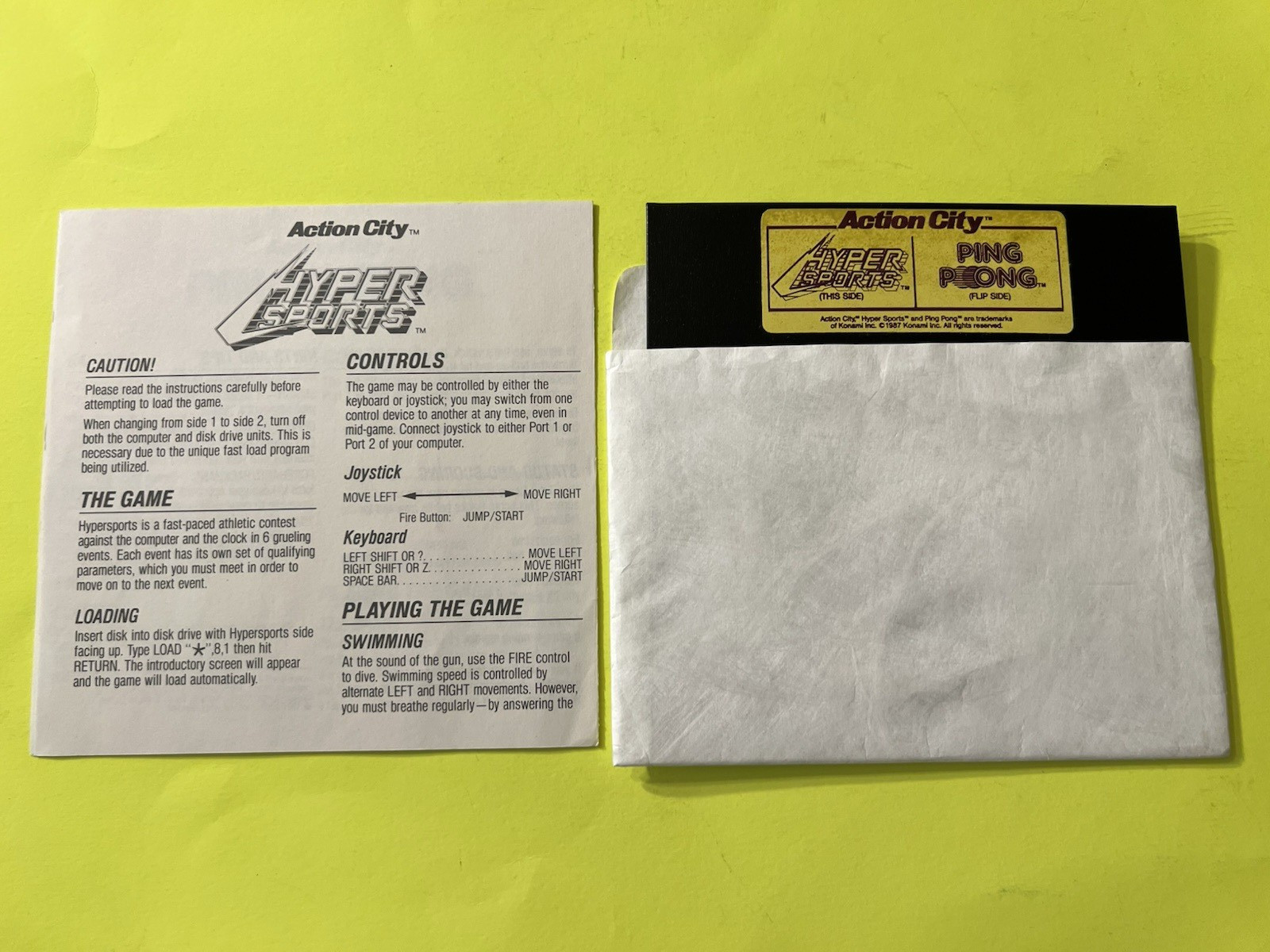 Commodore 64 Hyper Sports / Ping Pong with manual - Tested Works Great!