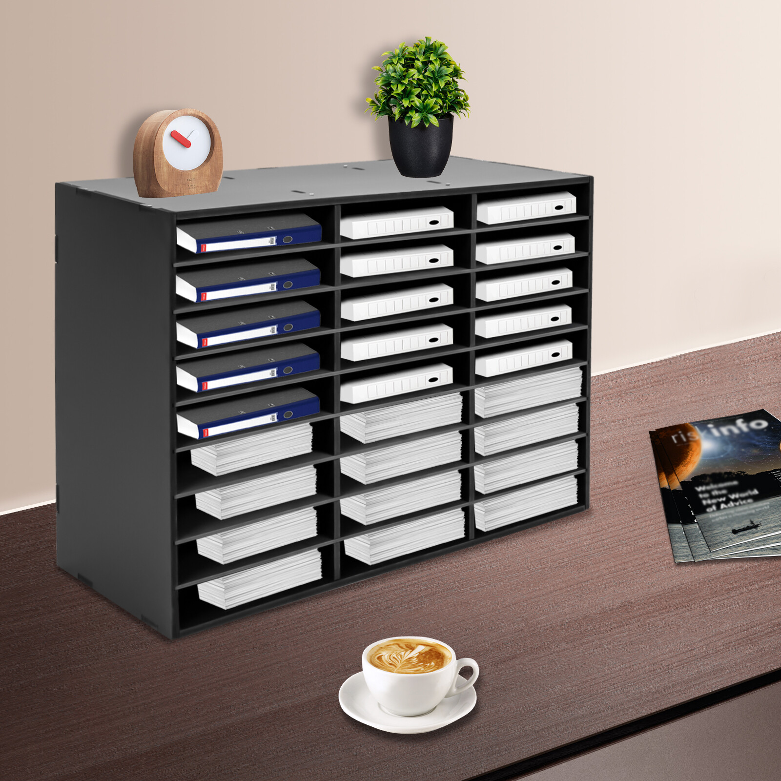 Modern 27 Slots File Storage Cabinet Literature Organizer Black 80*30.5*55.1cm