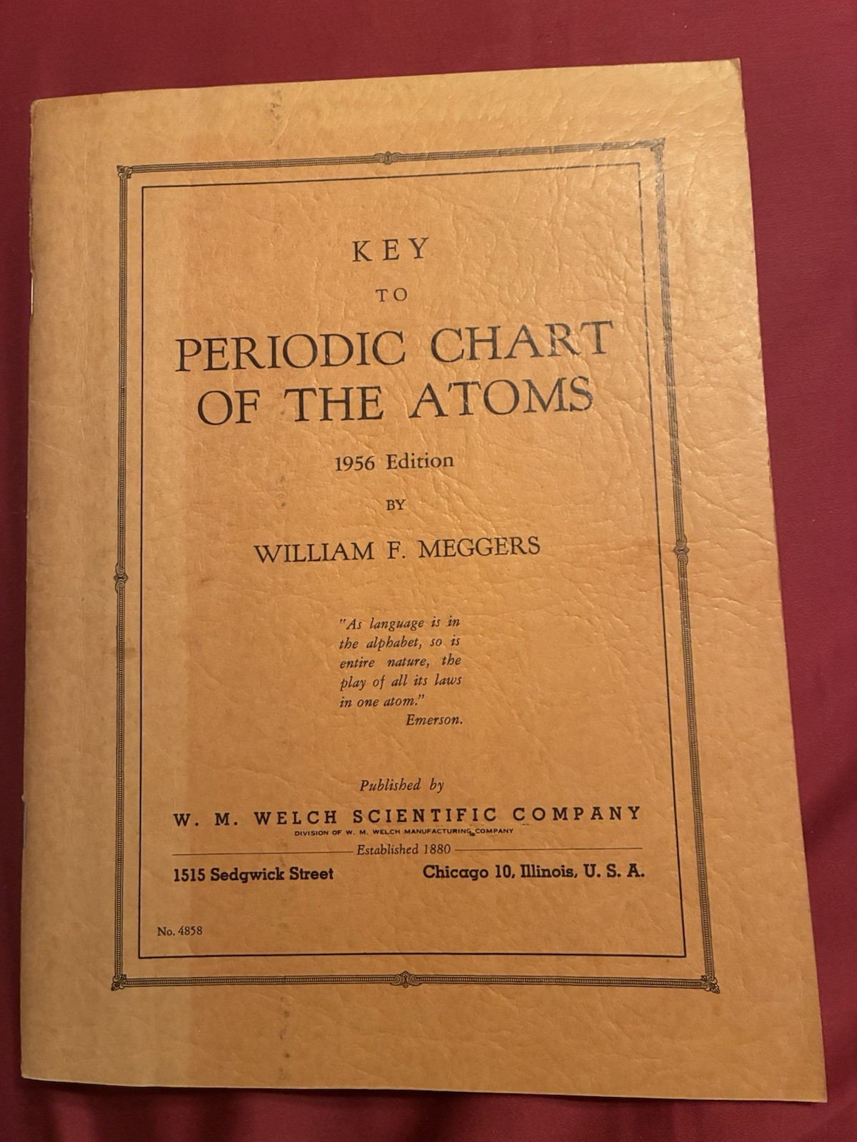 Key To Periodic Chart Of The Atoms 1956 Edition Hubbard and Meggers Chemistry