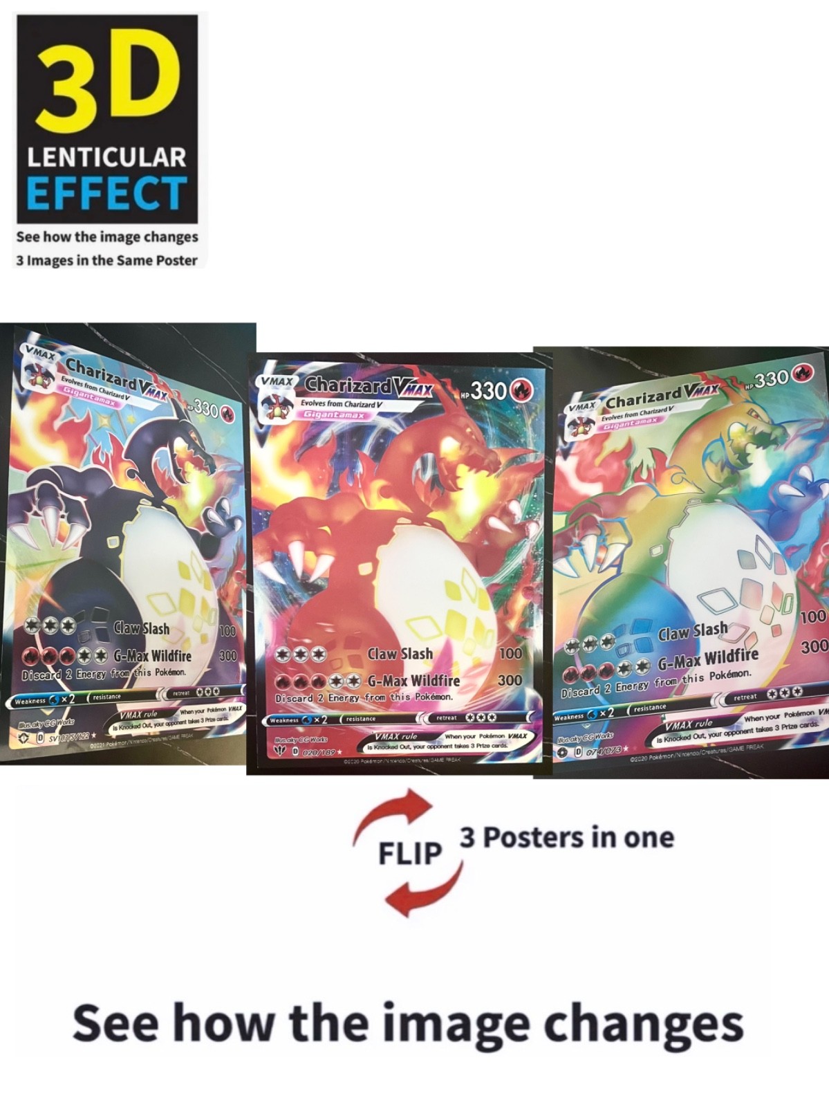 Pokémon-Charizard-3D Poster 3D Lenticular Flip Effect,3 In One