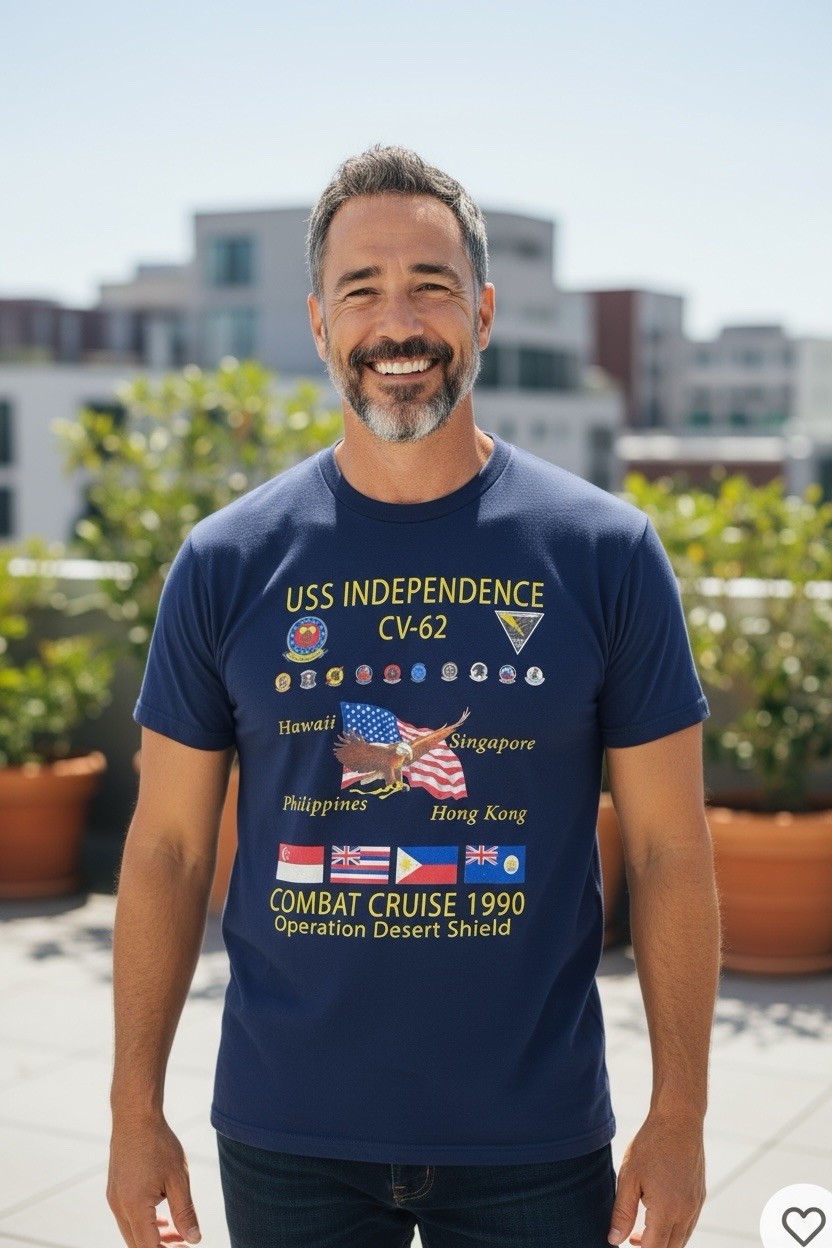 USS Independence CV-62 Combat Cruise 1990 Desert Shield Navy T-Shirt Men's Sz M