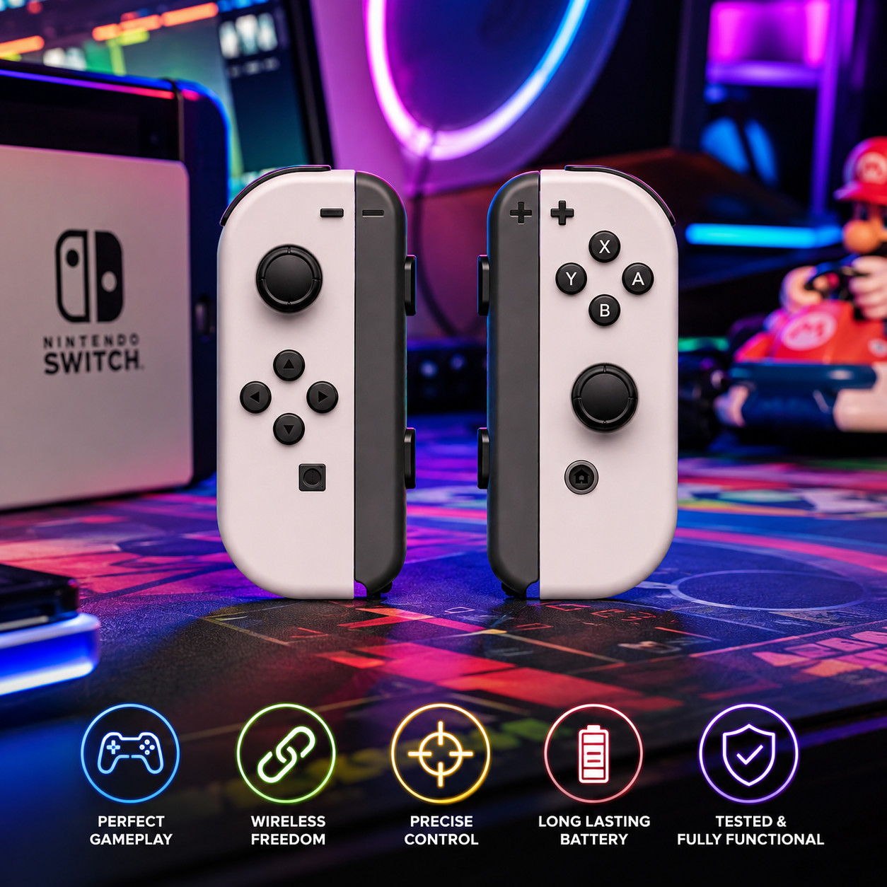 Genuine Nintendo Switch OLED White Joy-Con OEM L/R Controller Pair HACAJAWLR