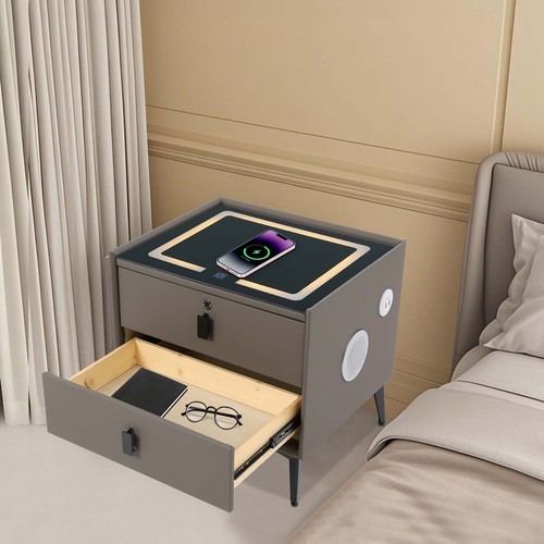 Bluetooth Speaker Smart Bedside Table with USB & Wireless Charging Light