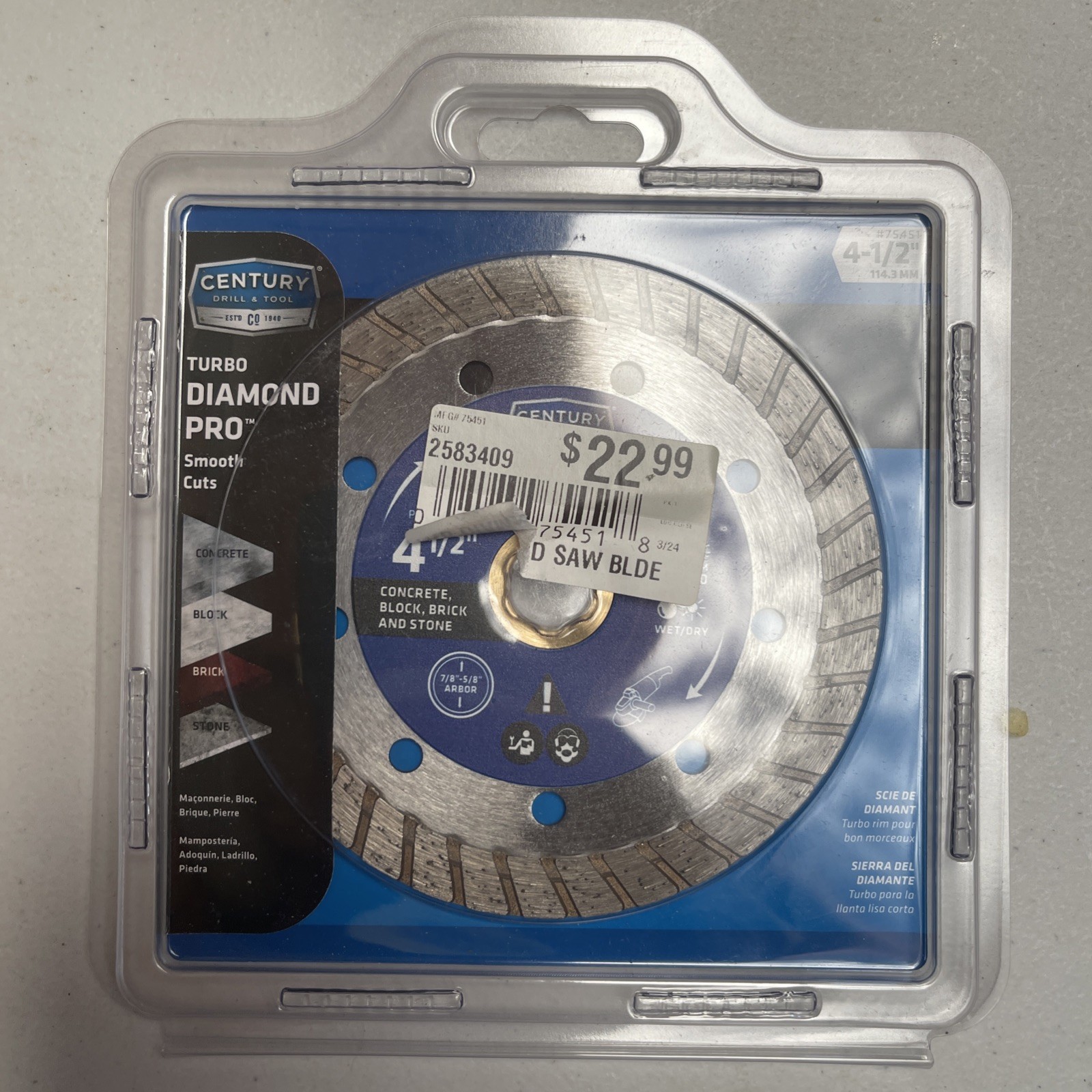 Century Drill & Tool 4-1/2 in. D Diamond Turbo Diamond Saw Blade 75451