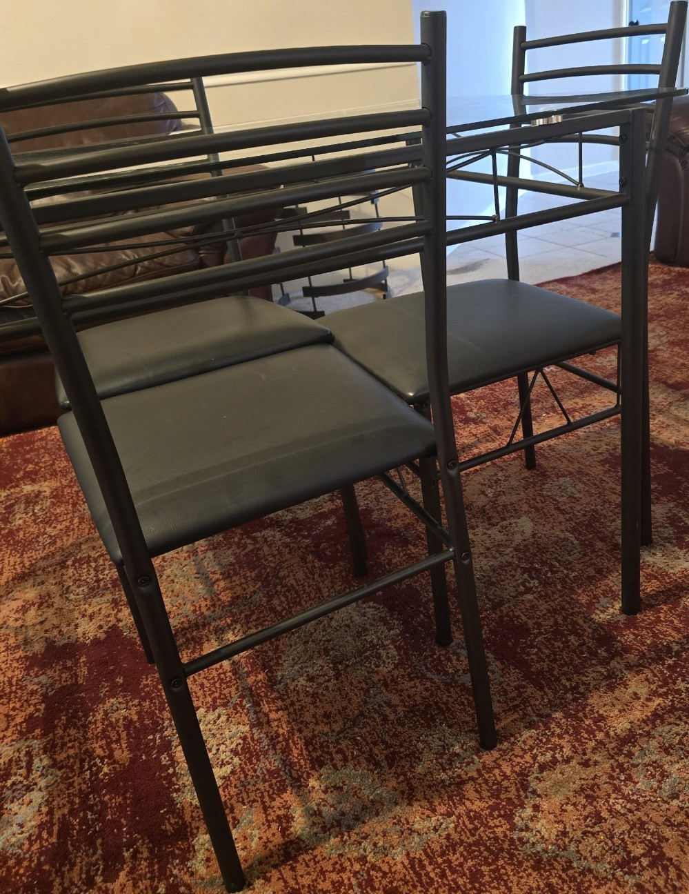 3-Piece Rectangular Glass Top Dining Table Set w/ 4 Metal Chairs Black/Clear