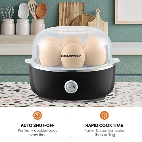 Elite Gourmet EGC115B Easy Egg Cooker Electric 7-Egg 7 Egg, Classic Black