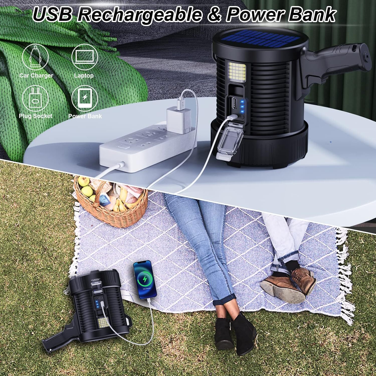Rechargeable Spotlight Spot Lights Handheld 9000,000 lm Flashlight Lightweight