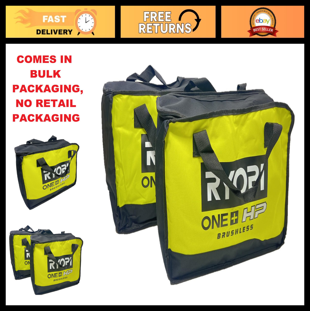 2-Pack Heavy-Duty Tool Bags - 17"x12"x6" Storage Organizer - Bulk Pack