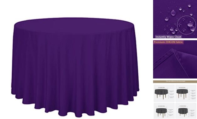 Round Table Cloth, Oil-Proof Spill-Proof and Water 108" (Round) Violet