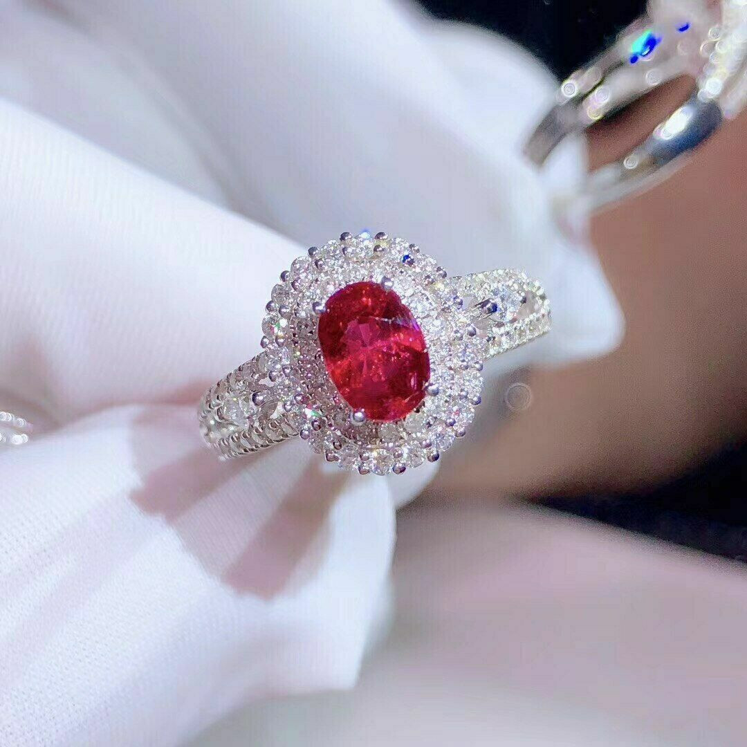 2Ct Lab Created Ruby & Diamond Double Halo Engagement Ring 14K White Gold Over