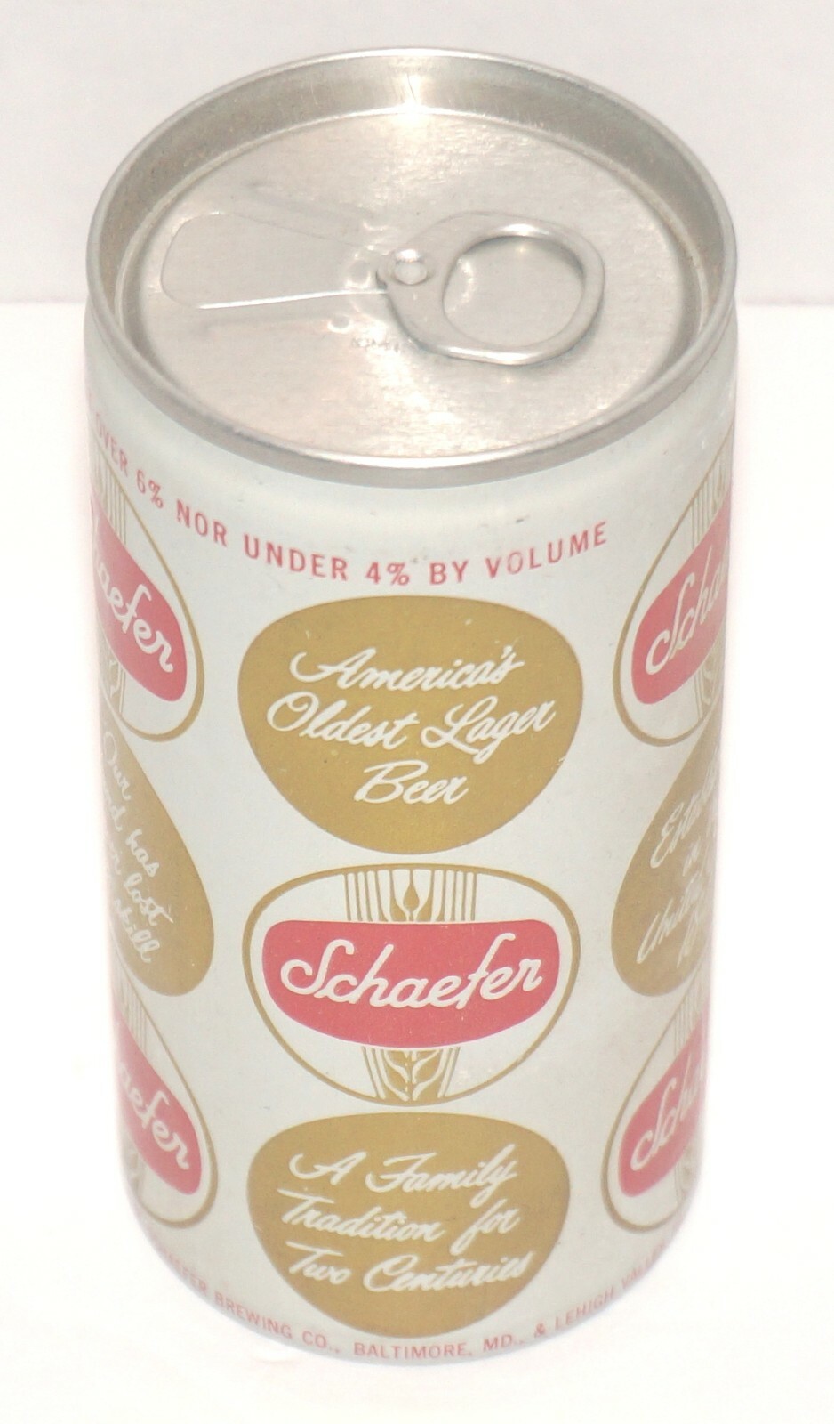 Vintage Schaefer Lager Beer 4.75" High Empty Can with Tab & Holes on the Bottom