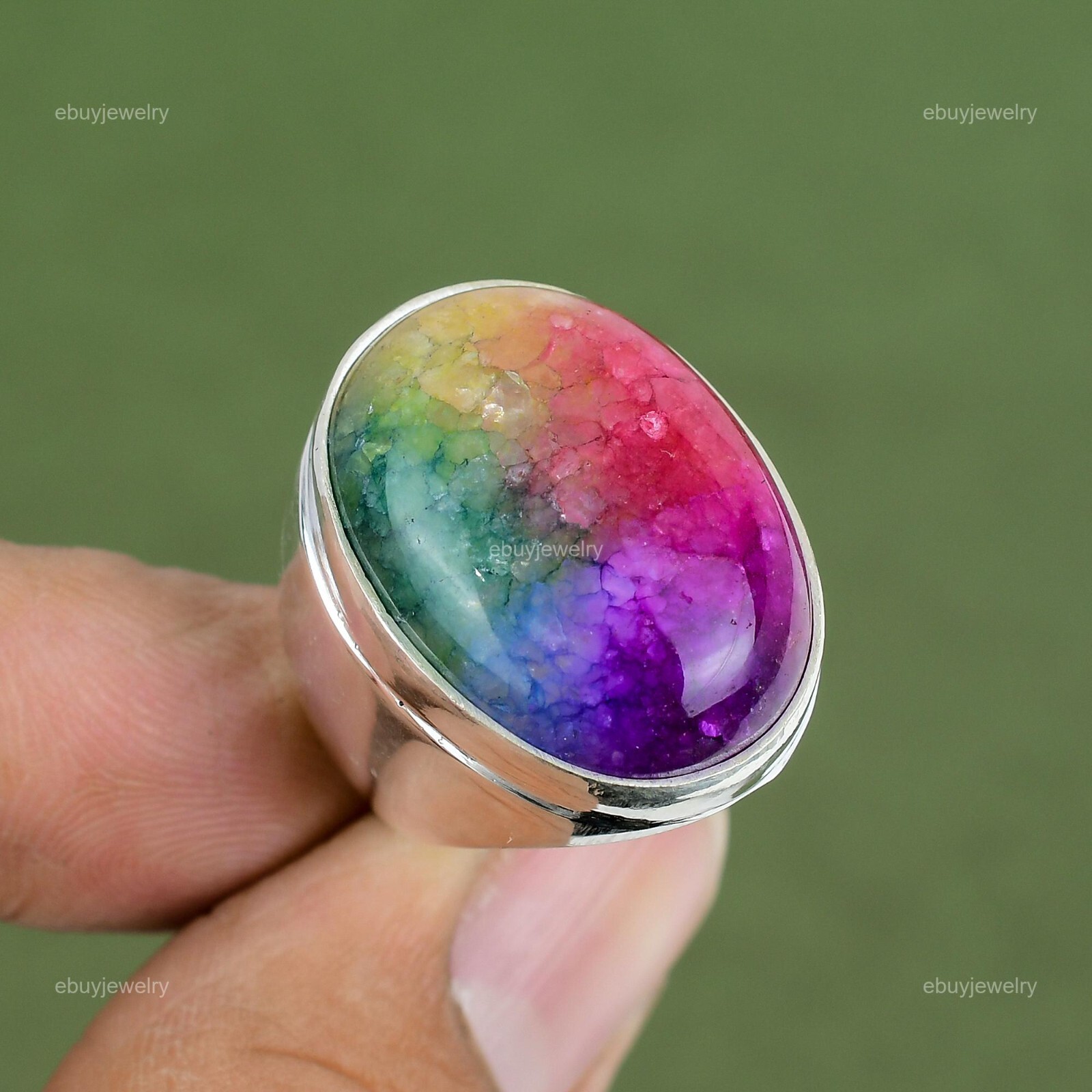 Rainbow Solar Quartz Druzy Stone Handmade Promise Ring Jewelry Sterling Silver