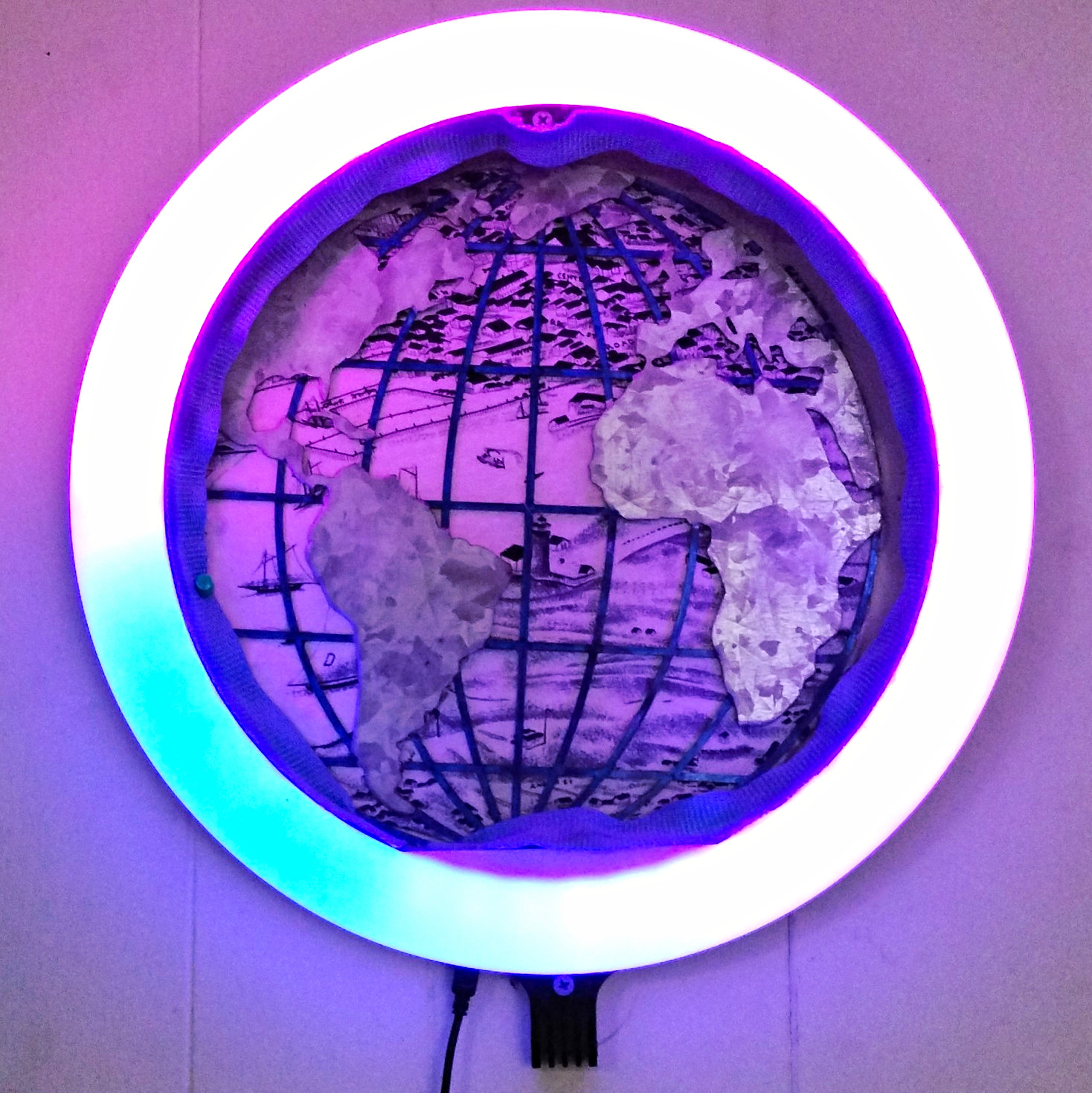 LED Illuminated Wall Globe Map Light, USB Powered, Multicolor, 15 in