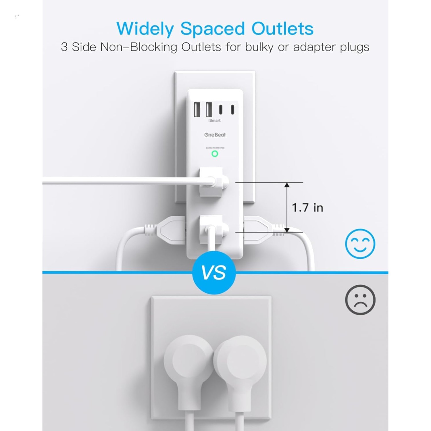 Surge Protector Outlet Extender - with Rotating Plug, 6 AC Multi Plug Outlet ...