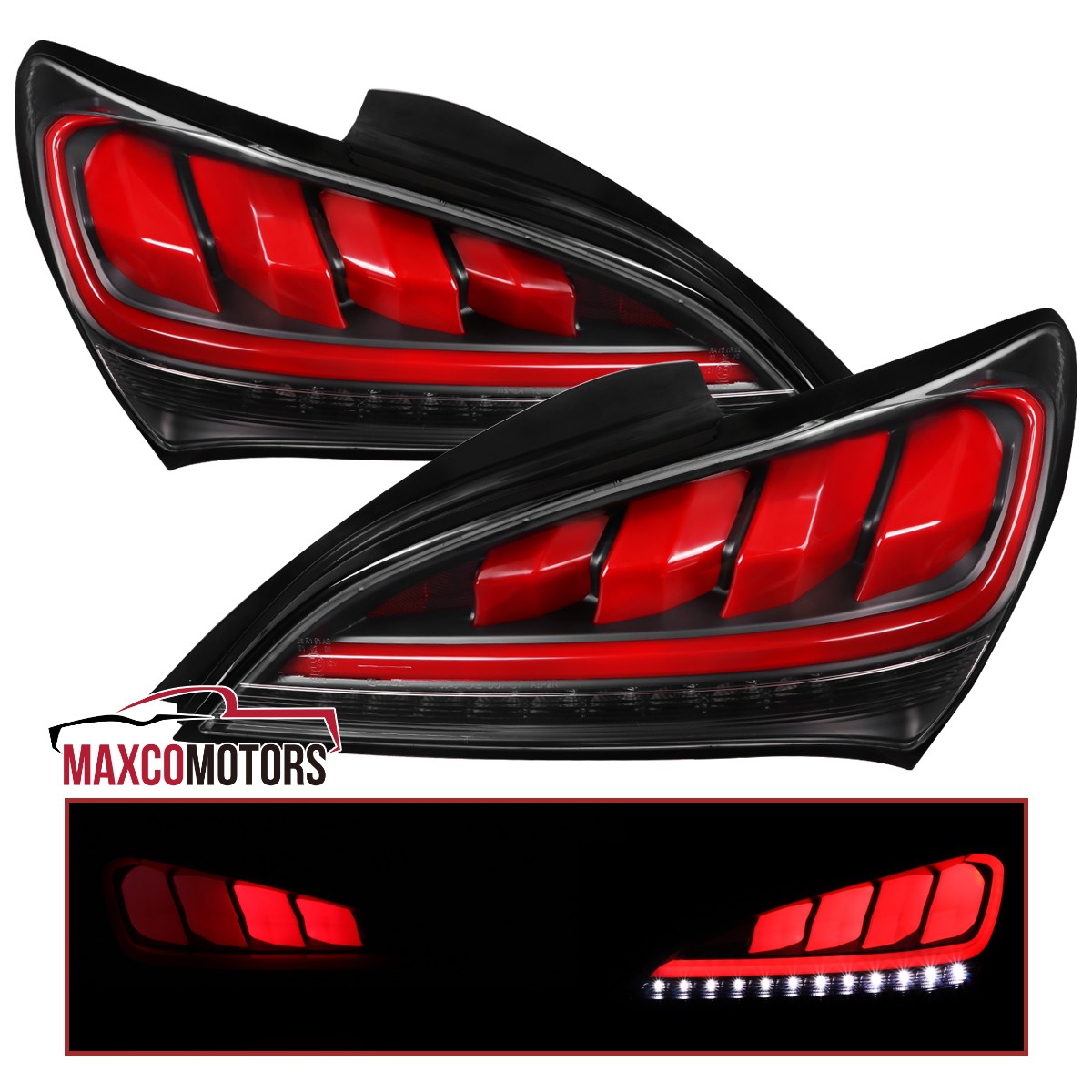 Black/Red Tail Lights Fits 2010-2016 Hyundai Genesis Coupe LED Sequential Signal