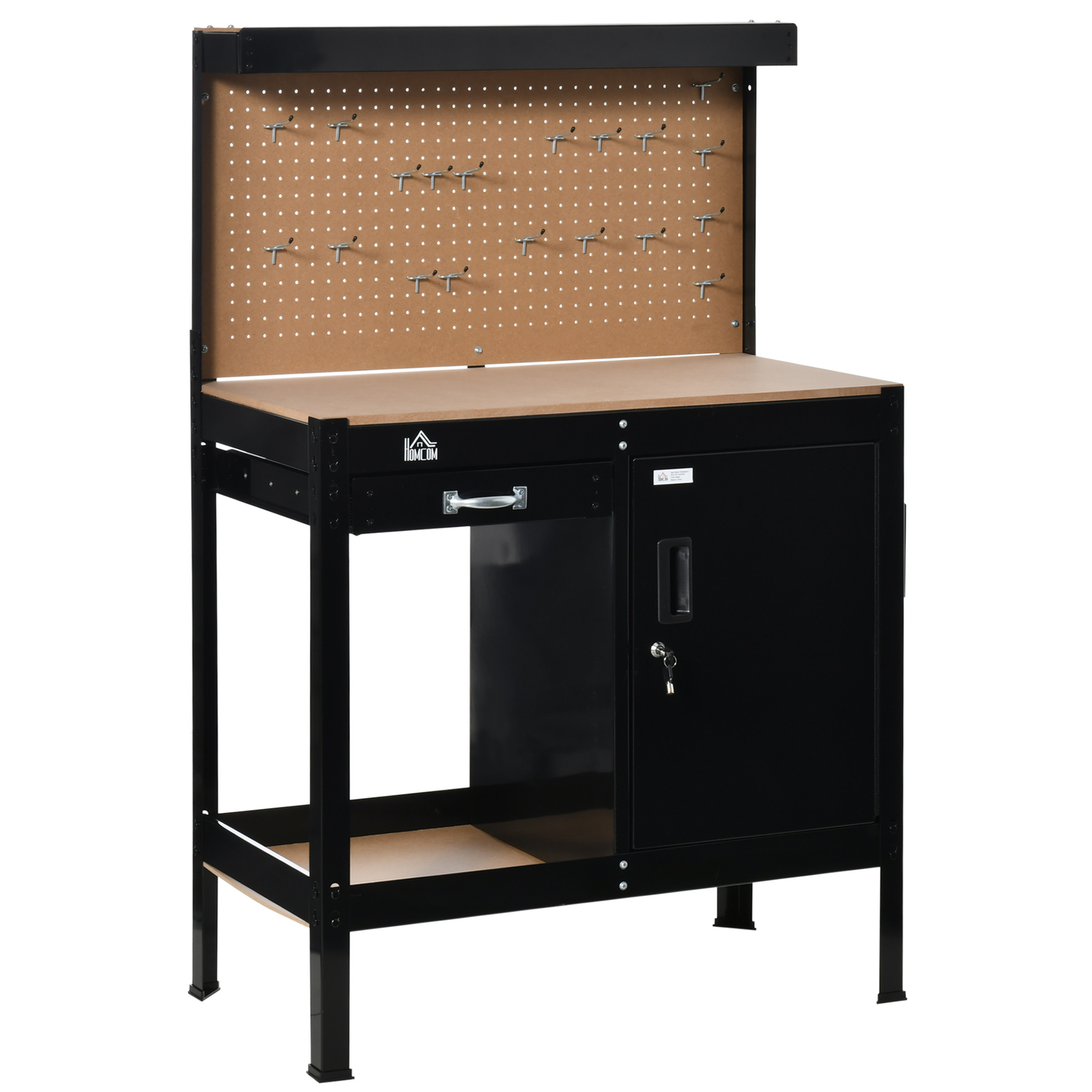 Garage Tool Storage Desk Work Bench Workshop Table with Drawer & Peg Board