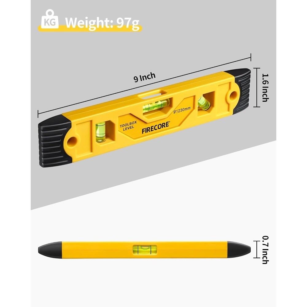 Torpedo Level Magnetic, 9 Inch Shockproof Small Leveler Tool with 3 Bubble