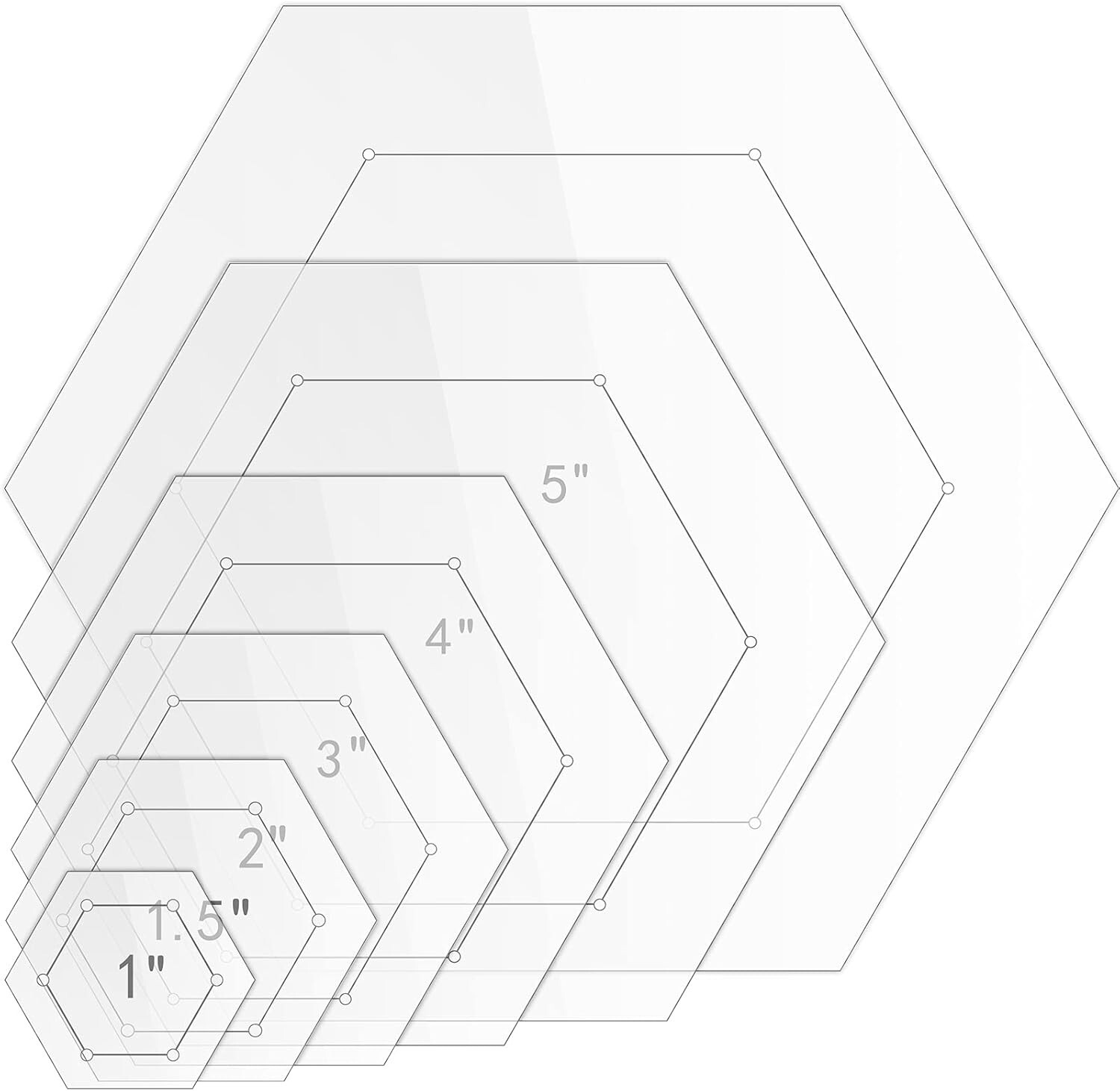Hexagon Acrylic Quilting Templates Set, 6 Sizes with Seam Allowance